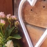 a potted plant sitting next to a heart shaped sign